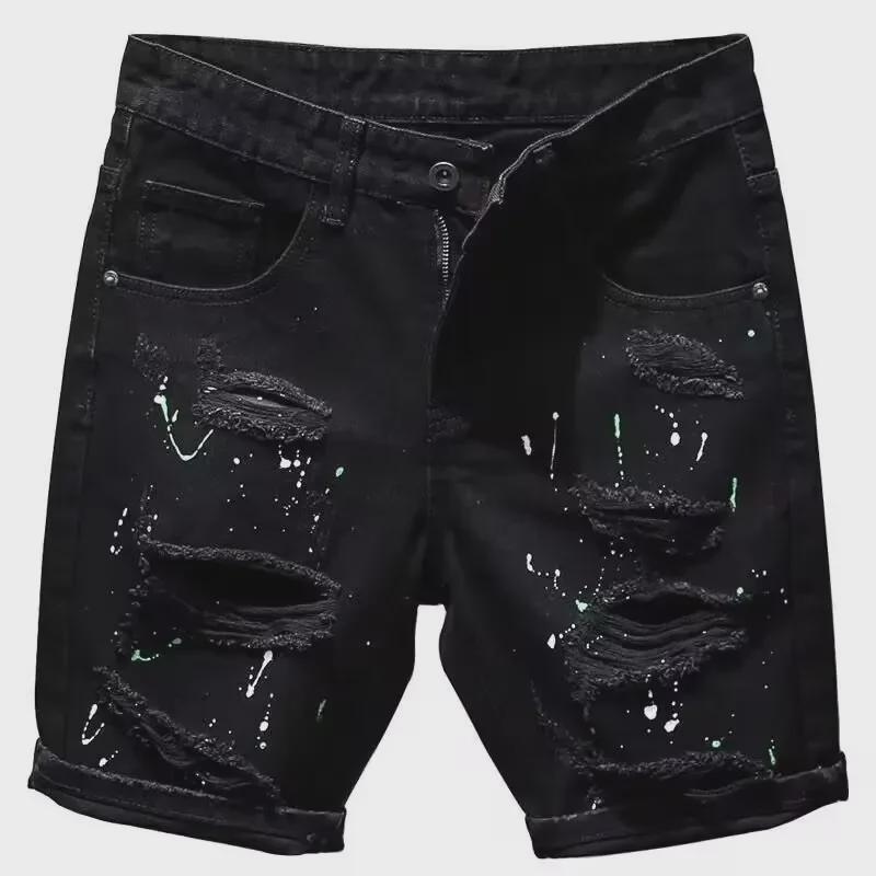 Herren Slim Fit Schwarze Denim Shorts mit Distressed-Details - Sommer 2023 Kollektion.