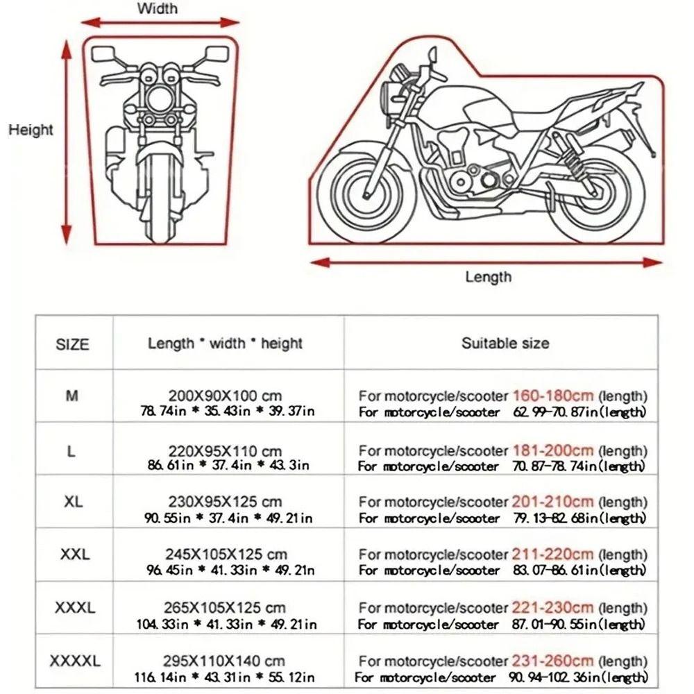 Thickened Motorcycle Cover 210D Fabric Scooter Cover Motorcycle Tarpaulin  All Season Dustproof