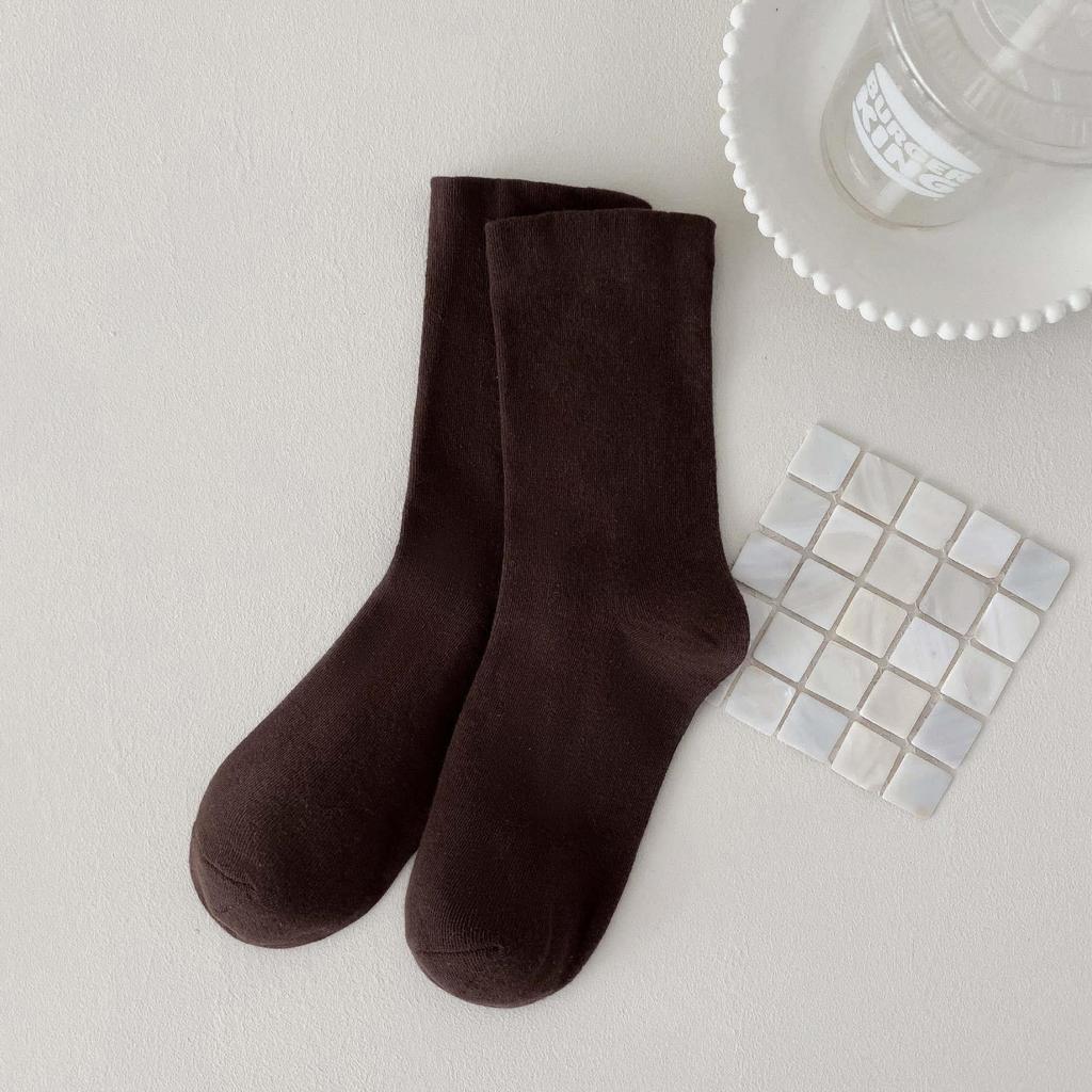 Versatile Coffee Socks For Women, Comfortable Wide-Mouth Socks Medium Tube Socks Solid Color Black And White Cotton Socks Tide