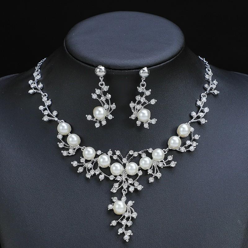 Yi Sugar Fashion Trendy Crystal Gold Plated Wedding Party Pearl Jewelry Necklaces Zircon Jwelleries Set With Pearls for Women