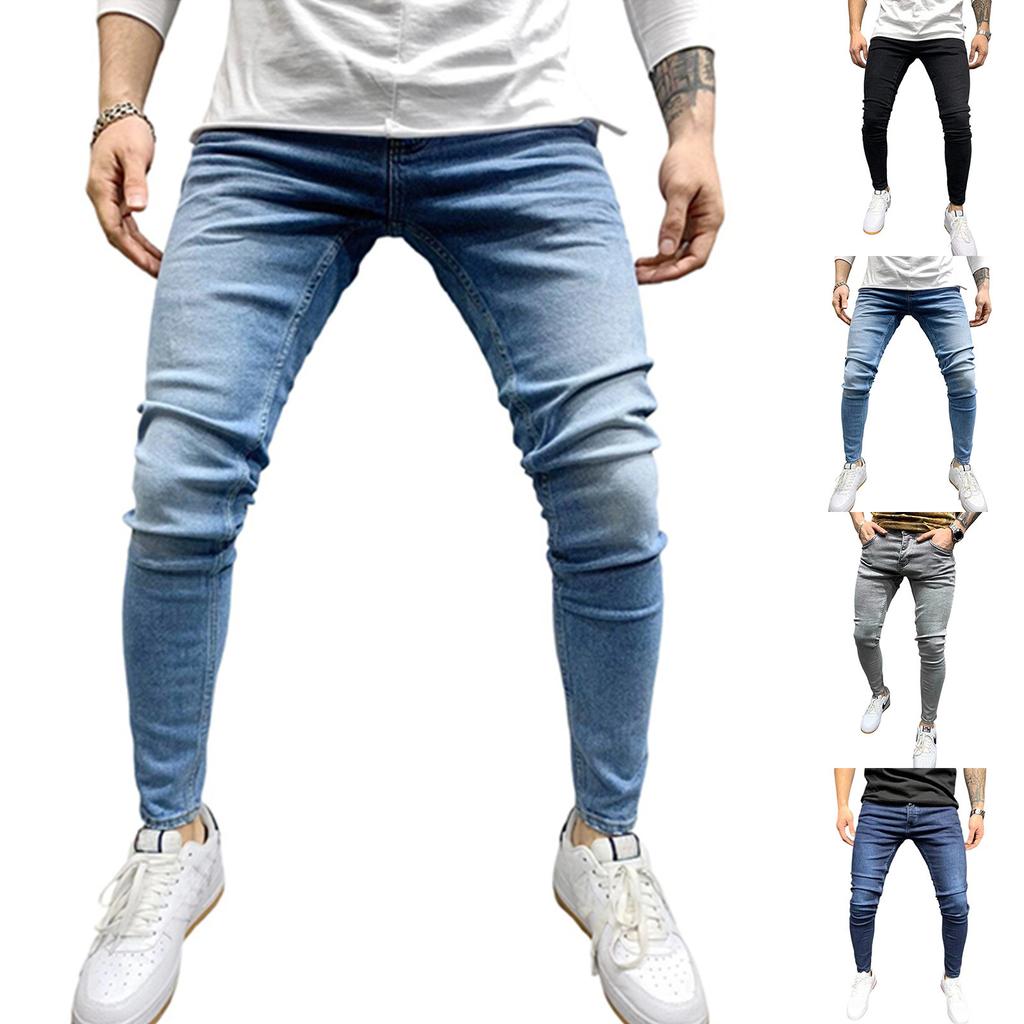 Men's Casual Small Straight Jeans Pants Fashion Wide Leg Pants Color Jeans