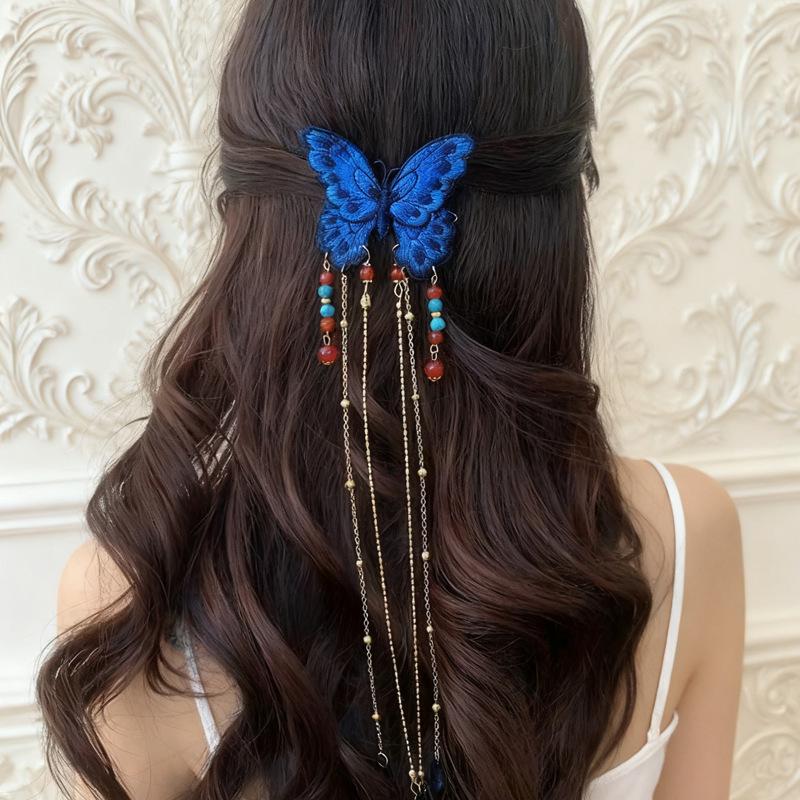 Exquisite Blue Butterfly Tassel Hair Clip | Ethnic Chinese Style
