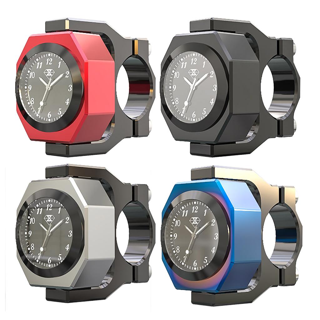High Quality CNC Aluminum Alloy 4Color 22-28mm Adjustable Motorcycle Waterproof Luminous Handlebar Mount Clock