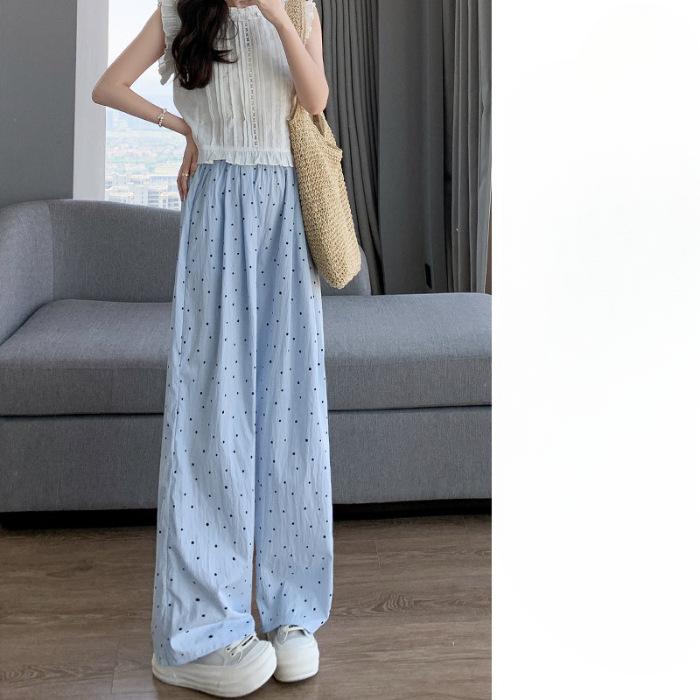 Polka Dot Wide-leg Pants for Women In Summer High Waist Straight-leg Casual Lazy Style Yamamoto Pants Small White Ice Silk Pants