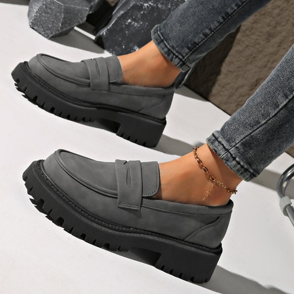 Large Size Platform Loafers Women's Muffin Single Shoes 2025 Spring New British Style Student Soft-soled Small Leather Shoes Women