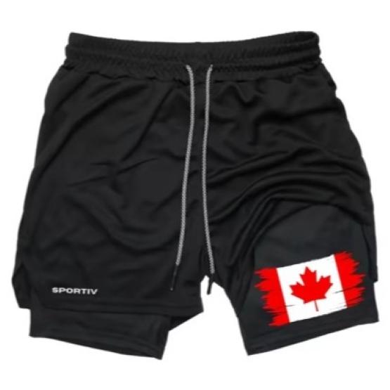 Canada Flag Camouflage Muay Thai Kick Boxing Shorts Men Women Unisex Casual Double Layer Quick Dry Breathable Training Sport Gym Fitness Workout