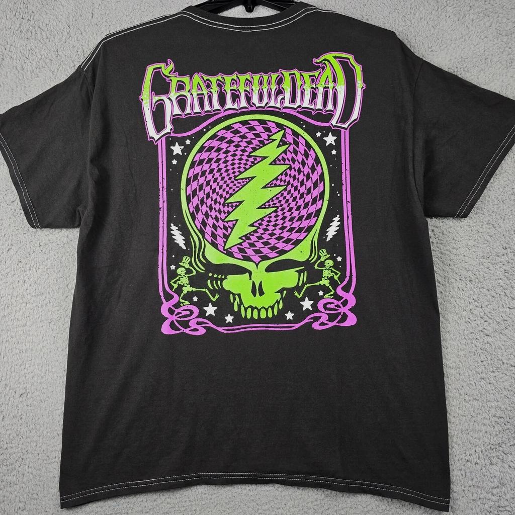 GRATEFUL DEAD SHIRT Heren EXTRA GROOT XL Zwart Schedel Neon Rockmuziek CONCERT NWT