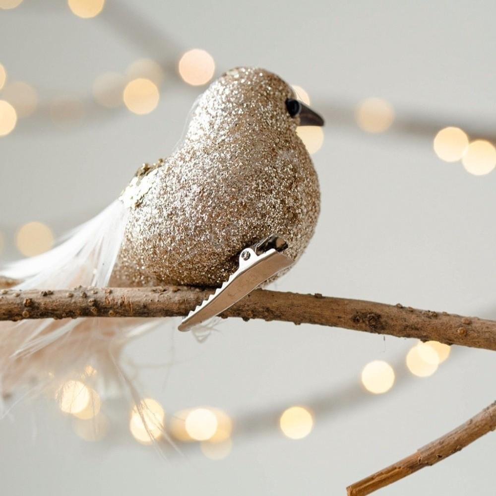 1 Pair Long Feather Tail Christmas Tree Bird Pendant Foam Bird Figurines  Handicraft