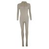 Womens/Ladies Plain Zip Neck Long-Sleeved Jumpsuit