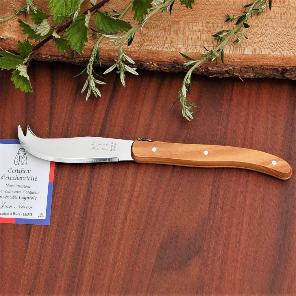 Transparant Laguiole Olive Handle Mini Cheese Knife, Made In France by NERON [Official Import]. Olive Handle for Charcuterie. A Knife That Exudes the