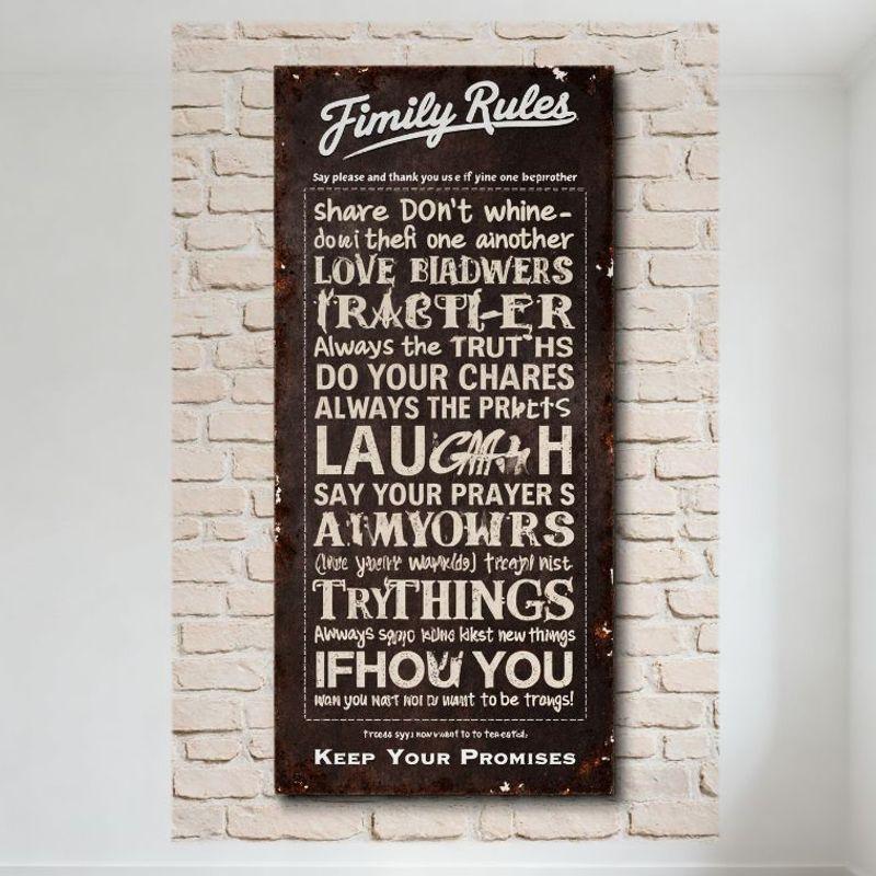 Винтажная металлическая жестяная табличка «Семейные правила», состаренный деревенский декор для стен для дома, табличка для семьи в стиле рукописного шрифта с обязанностями 20x30cm（7.8x11.8inch）