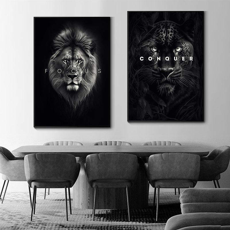 Animal Motivation Poster Panther Lion Motivational Canvas Posters Prints Canvas Painting Focus Conquer Fearless Mural Wall Decor
