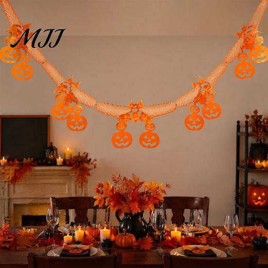 Home Showcase Atmosphere Props 10 FT Halloween Garland, Spooky Spider Bat Pumpkin Hanging Bunting No Assembly Required Holiday Decor Banner Decoration
