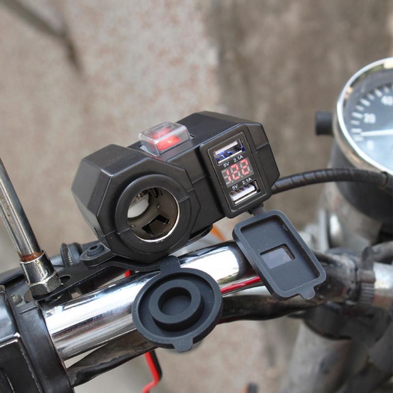 Motorcycle Charger Cell Phone Charging Adapter Waterproof USB Fast Charging Adapter Multi-functional 3-in1 Compact Adapter For