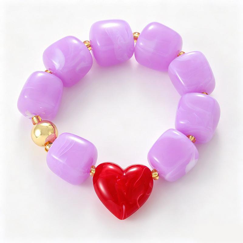 Europäisch Amerikanisch Trendy Bunt Acryl Harz Klobige Herzperlen Armband Halskette Set Umweltfreundliches Herz Statement Accessoire