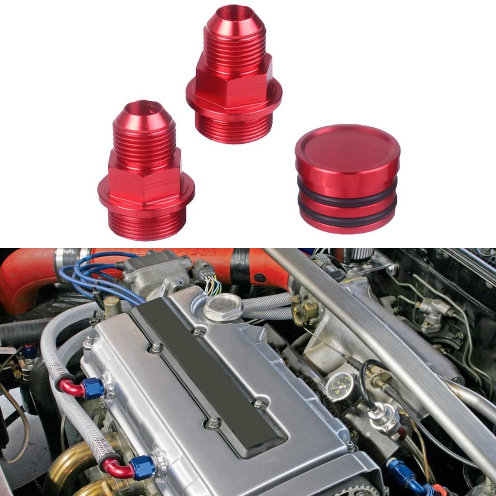 Rear Block Breather Plug w/ Fittings for Honda B16 B18 Oil Catch Can M28 to 10AN