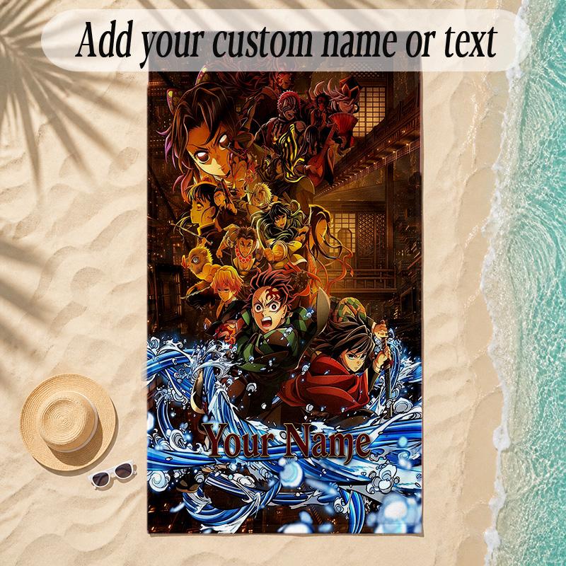 Beach TowelDemon Slayer Custom Name Text Personalized Soft Towel for Beach Pool Indoor Home Decor Gift