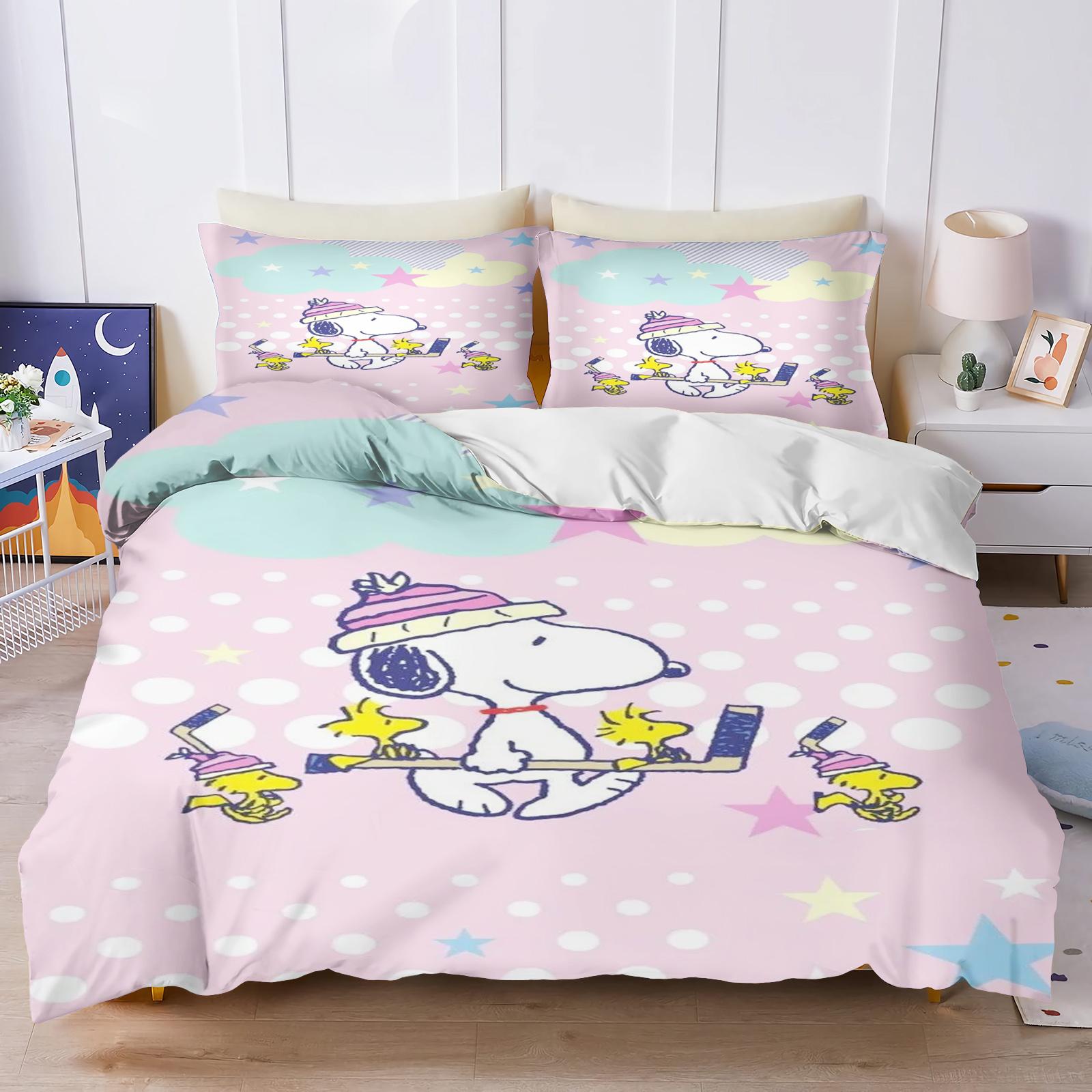 

Snoopy Duvet Set Bedding King Size Luxury Cover 3-Piece 100% Polyester Christmas supplies Decorations Cute Printed Cartoon 135x200cm