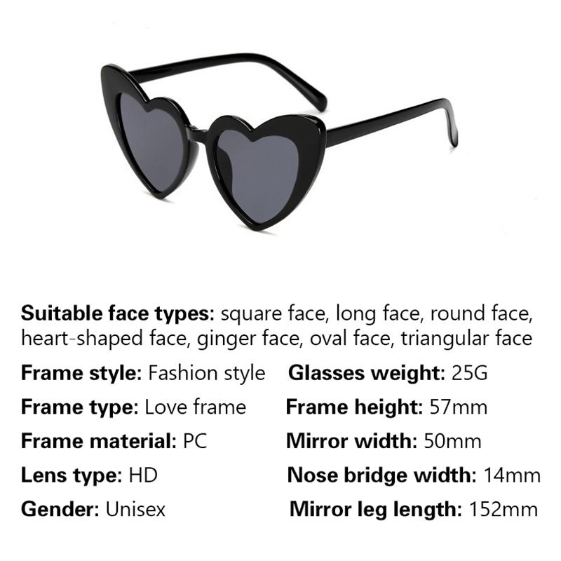 Love Heart Shaped Sunglasses Women Large Frame Fashion Cute Retro Sunglasses Uv400 Protection Unisex Glasses