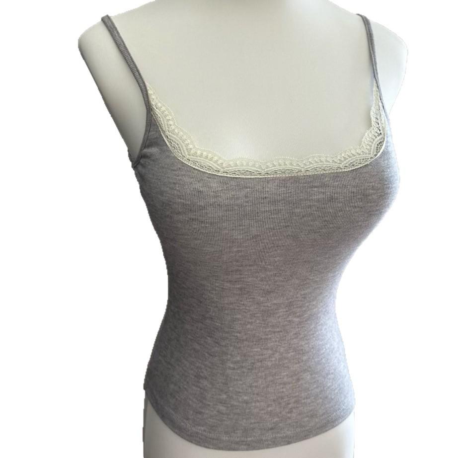 Elegant Lace Patchwork Slimming Camisole with Chest Pads - Women's Outerwear