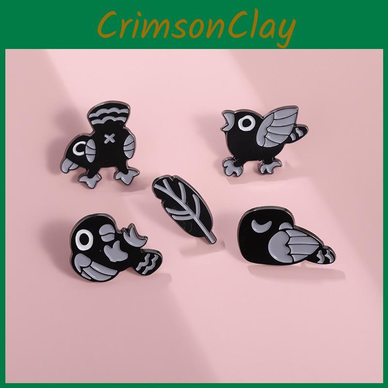 Chic Black Punk Bird Brooch With Creative Cartoon Design Eyecatching Decorative Alloy Pin All For