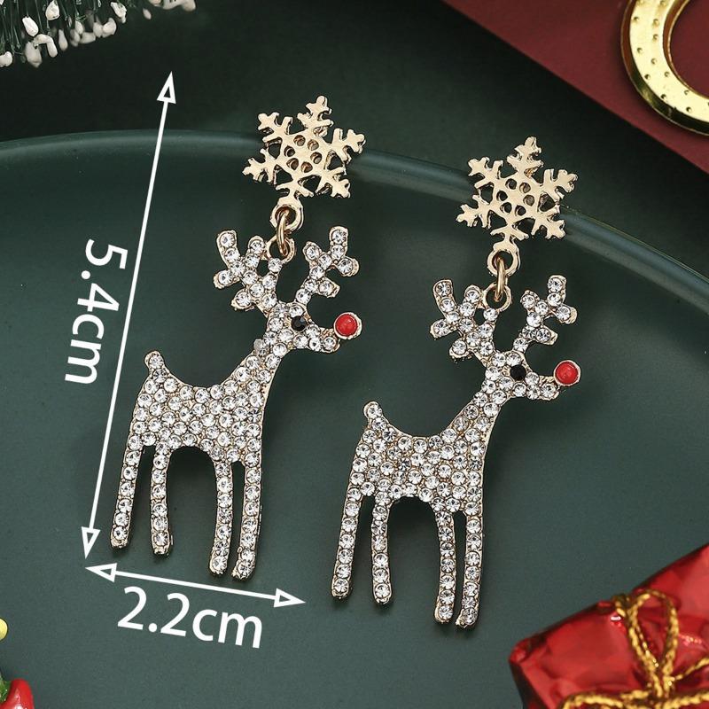 Personalized Jewelry Christmas Alloy Stud Earrings Christmas Hat Elk Point Diamond Christmas Tree Gingerbread Man Earrings
