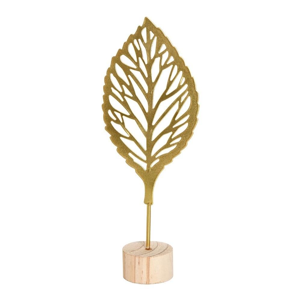 Wood Base Miniature Figurines Metal Art Ginkgo Leaf Ornament Desktop Ornaments  Home Decoration