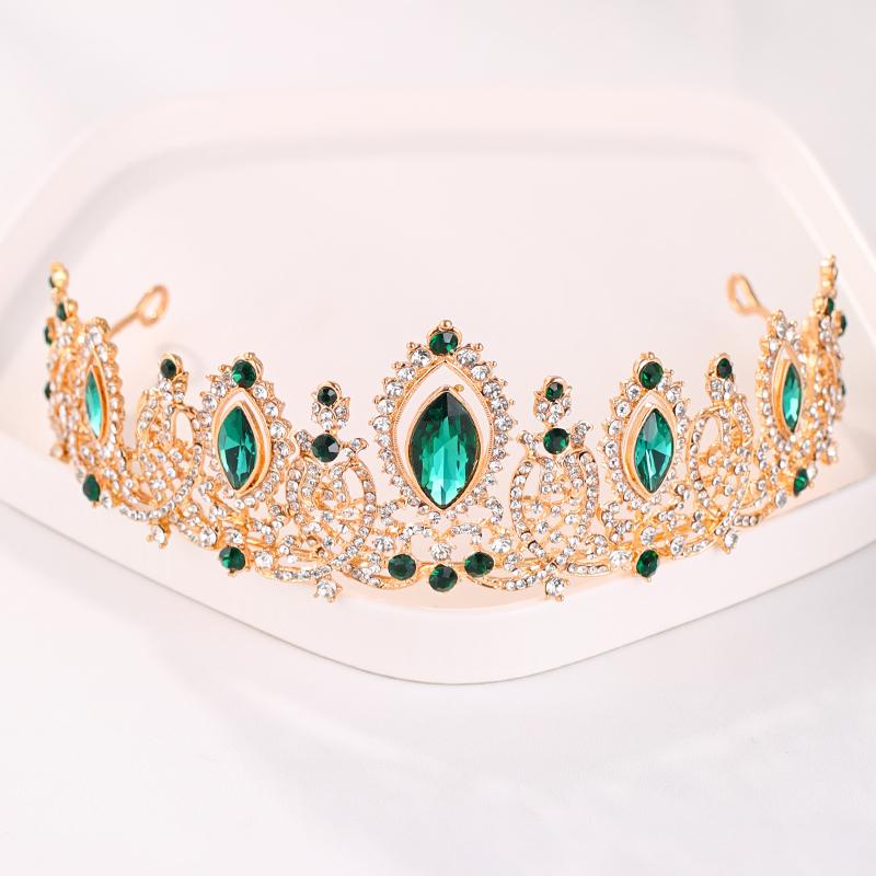 Coroana de nunta de cristal verde de lux Tiare si coroane de mireasa Diadem Regina Coroana de petrecere Accesorii de bijuterii pentru par de mireasa