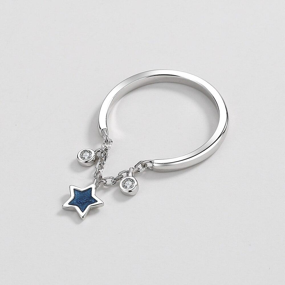 

Классические сапфировые синие звездные цепочки, пара серебряных колец S925 для женщин, круглые полные бриллианты из стерлингового серебра 925 пробы, подарок на годовщину, ювелирные изделия, регулируемое кольцо серебряный