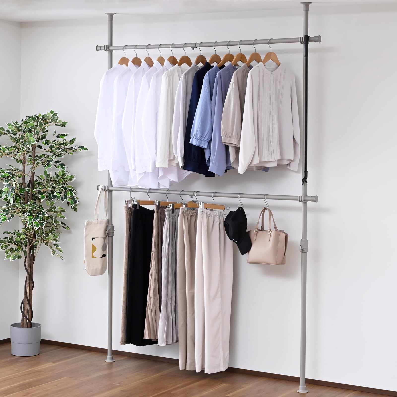 

YAMAZEN Tension Pole Large Easy Indoor Tension 60kg Load Clothes Hanger Width x Depth 10cm x Height Assembly Matte Rack, Hanger, Double, Heavy-Duty,
