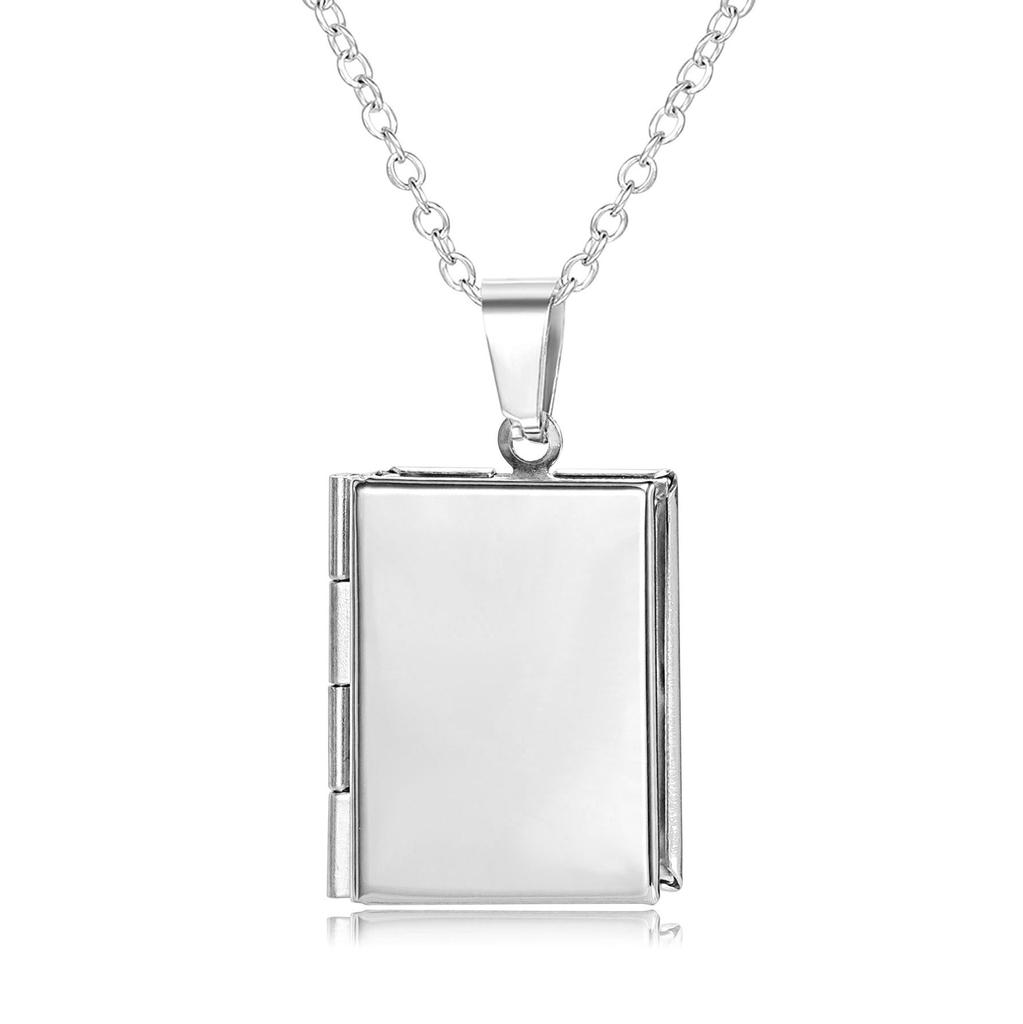 CJH 316L Stainless Steel Can Open Geometric Square Phase Box Necklace Pendant Novelty Gifts for Couples Engraved Jewelry