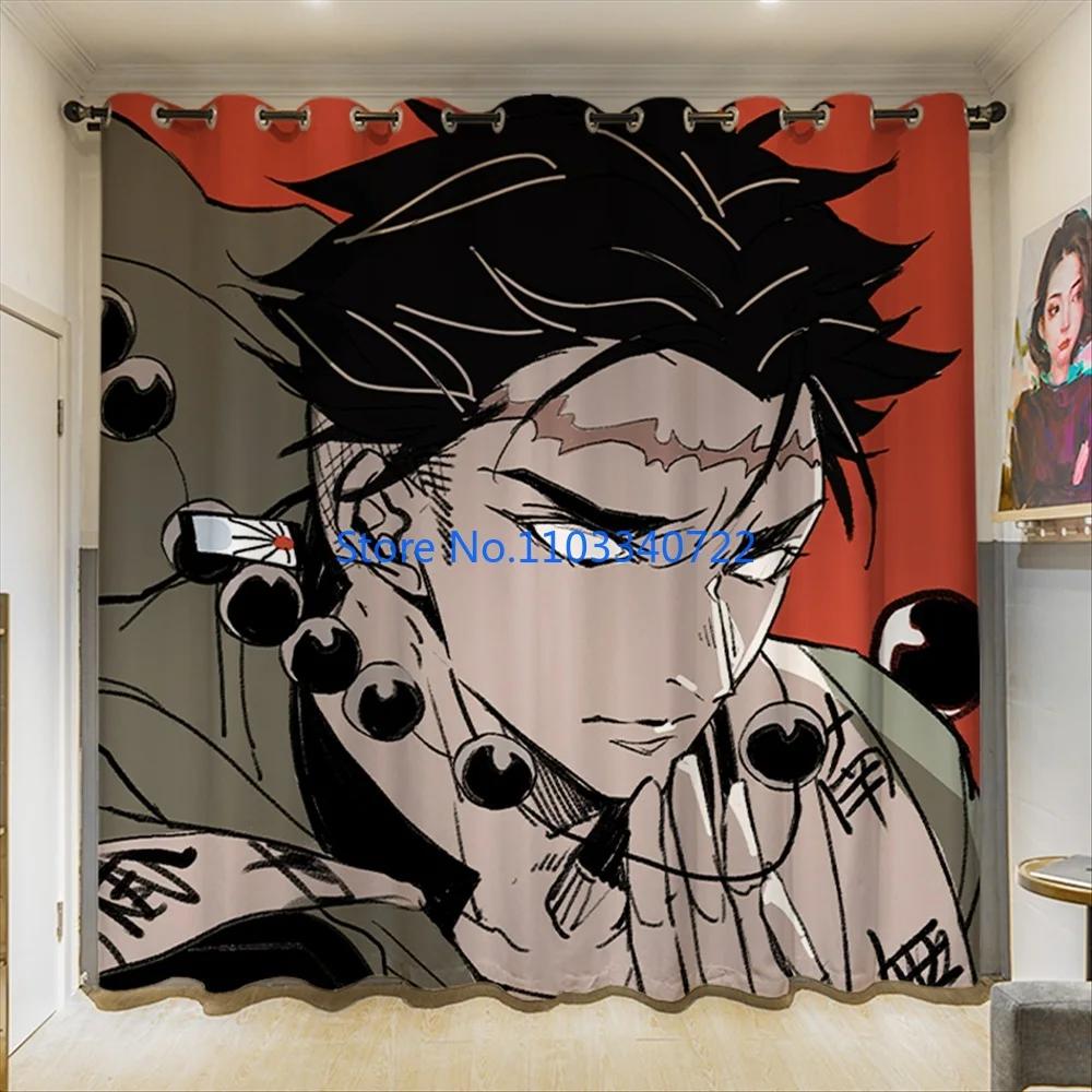 Girl Demon Slayer Giyuu Anime Window Curtain Print Curtains Living Room Bedroom Size Kids Gift Blackout Made Of Polyester Great Decor
