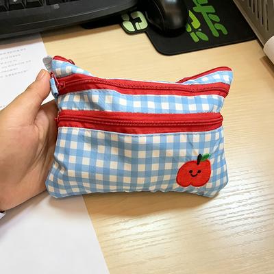 Plaid Checkered Multi-Layer Zipper Wallet Soft Wristlet Handbag Girls Small Makeup Pouch Phone Card Coin Organizer Storage B