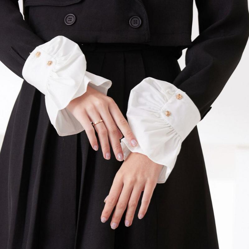 Braceletes Femininos Curtos Florais em Camadas Elásticos Punho com Babados Falsos Mangas com Babados Preto Branco Acessório de Fantasia Braceletes para Menina
