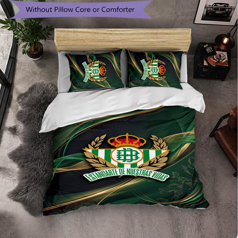 Real Betis Fußball 3-teiliges Bettwäsche-Set Weiches Bettbezug-Set mit Kissenbezügen Bedrucktes Schlafzimmer-Deko-Set für Zuhause