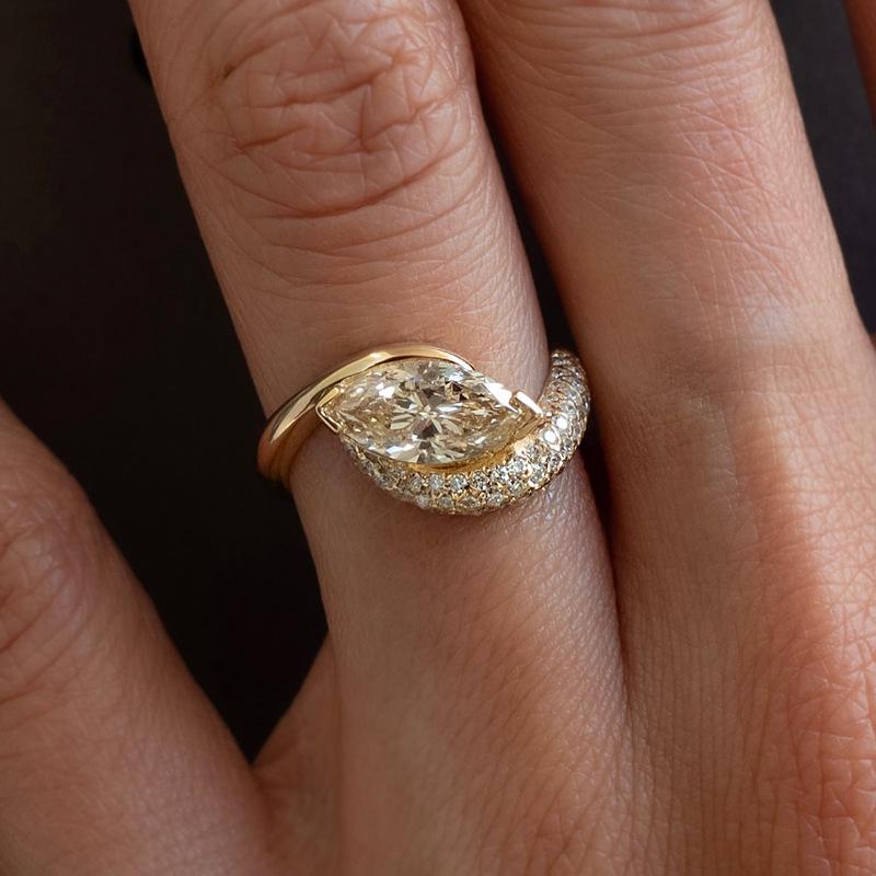 S925 Sterling Silver 6 * 12mm Horse's Eye Diamond Ring European and American Style Wedding Ring Ring Ring Female