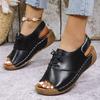 Peep Toe Wedges Sandals for Women Summer 2025 Lightweight Non Slip Beach Shoes Woman PU Leather Platform Roman Sandalias Mujer