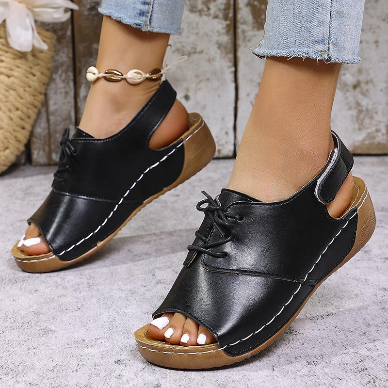 Peep Toe Wedges Sandals for Women Summer 2025 Lightweight Non Slip Beach Shoes Woman PU Leather Platform Roman Sandalias Mujer