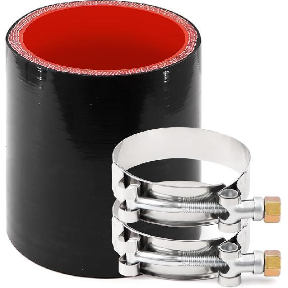 ID 4 Inch(102Mm) High Temperature 4-Ply Reinforced Straight Silicone Hose Performance Coupler With 2Pcs T-Bolt Clamps Suitable High Level Turbo Pipe