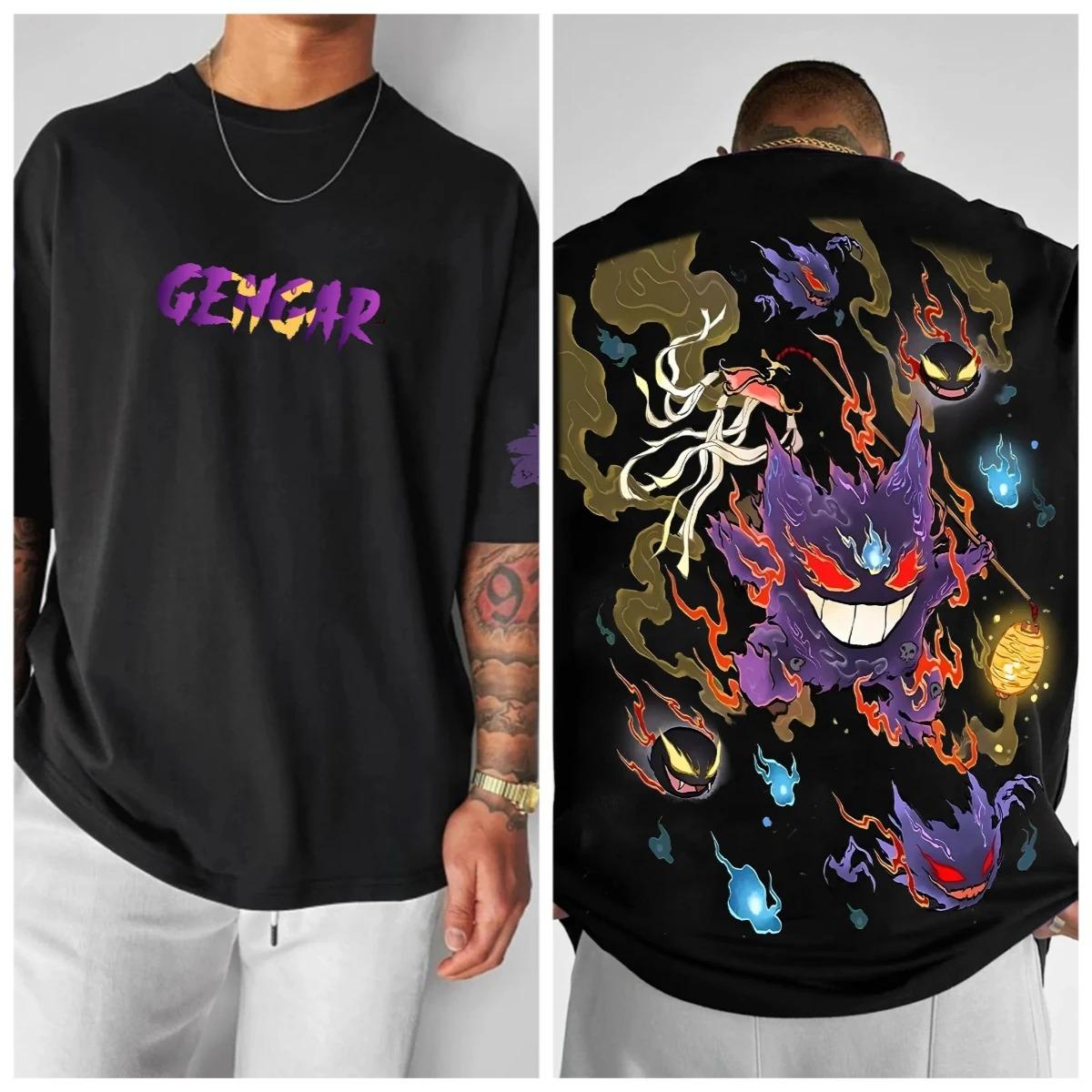 Pokémon Animations-Derivate Musterdruck T-Shirt Herren Damen Sommer 2025 Oversize Locker Baumwolle Street Trend Marke Top S beige