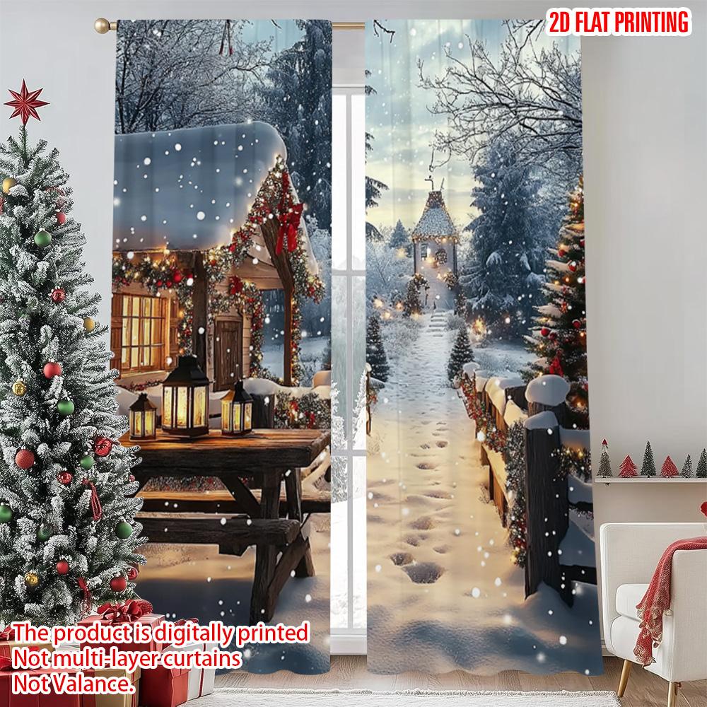 2pcs 2D flat printing Merry Christmas Popular Curtain winter1 Versatile Fabric Without Electricity Festive Wall Decor Use for
