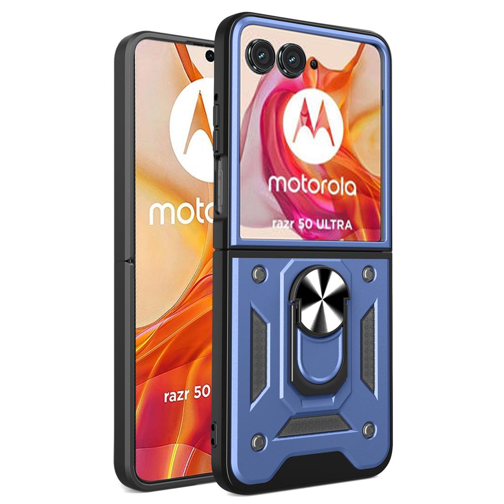 Dla Motorola Razr 50 Ultra 5G Etui ze stojakiem PC+TPU Powłoka na telefon z przesuwaną osłoną aparatu