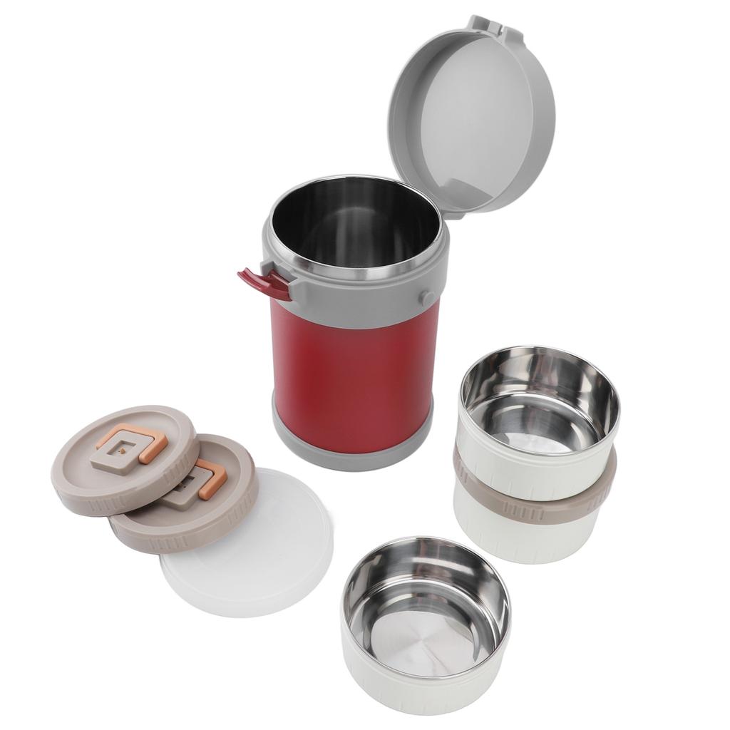 Insulated Food Jar 2L 3 Tier Microwave Safe 304 Stainless Steel Vacuum Lunch Box with Shoulder Strap for School