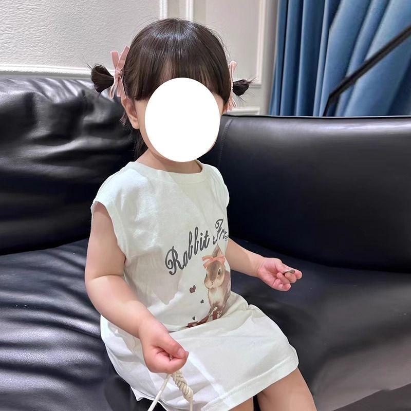 Cartoon Girl Summer Tank Dress With Cotton Fabric For Toddler Kids