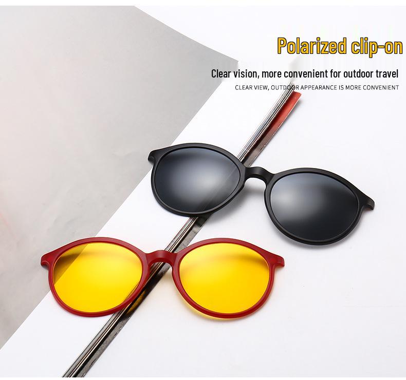 Clip-on Glasses Set: Includes 5 Polarized Lenses, Compatible with Myopia TR90 Retro Magnetic Sunglasses