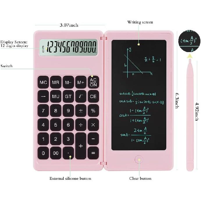 Desk Calculator, Desktop Small Calculators with Writing Notepad, Basic 4-Function Math Large Button Calculator, School Supplies for Kids, Middle/High