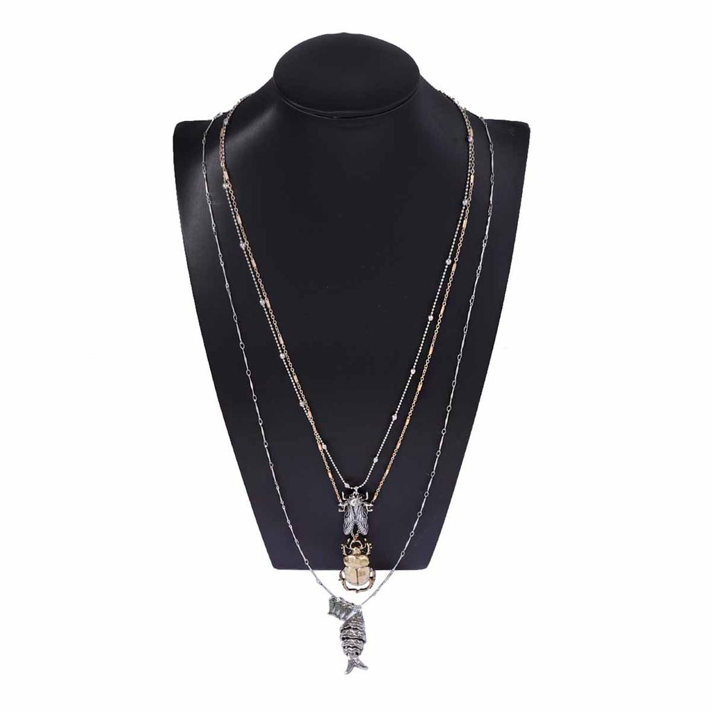 ZA cross-border personalized trend animal insect alloy beetle cicada fish pendant multi-layer necklace high-end versatile model