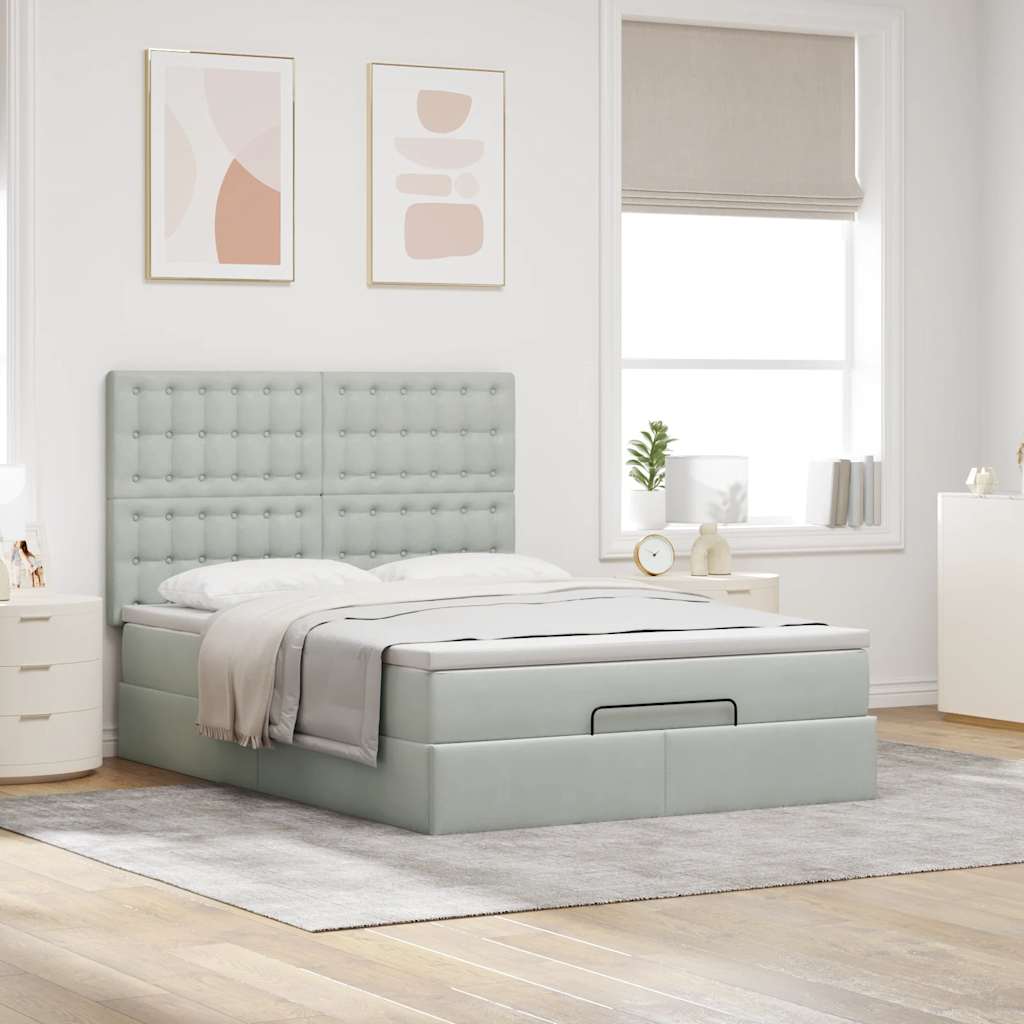 Ottoman Bed with Mattress Light Grey 140x190 cm Velvet