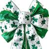 St. Patrick's Day Bow Large White Green Glitter Shamrock Bow Irish Holiday