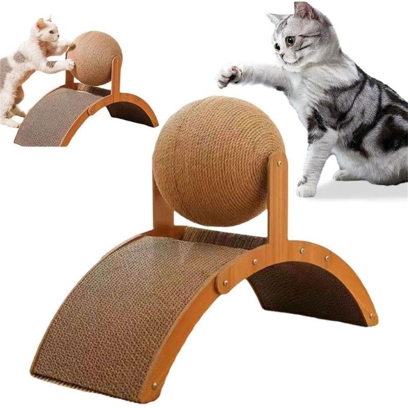 Durable Sisal Cats Scratching Post With Rotating Wheel Design And Natural Wood Structure For Furniture Protections
